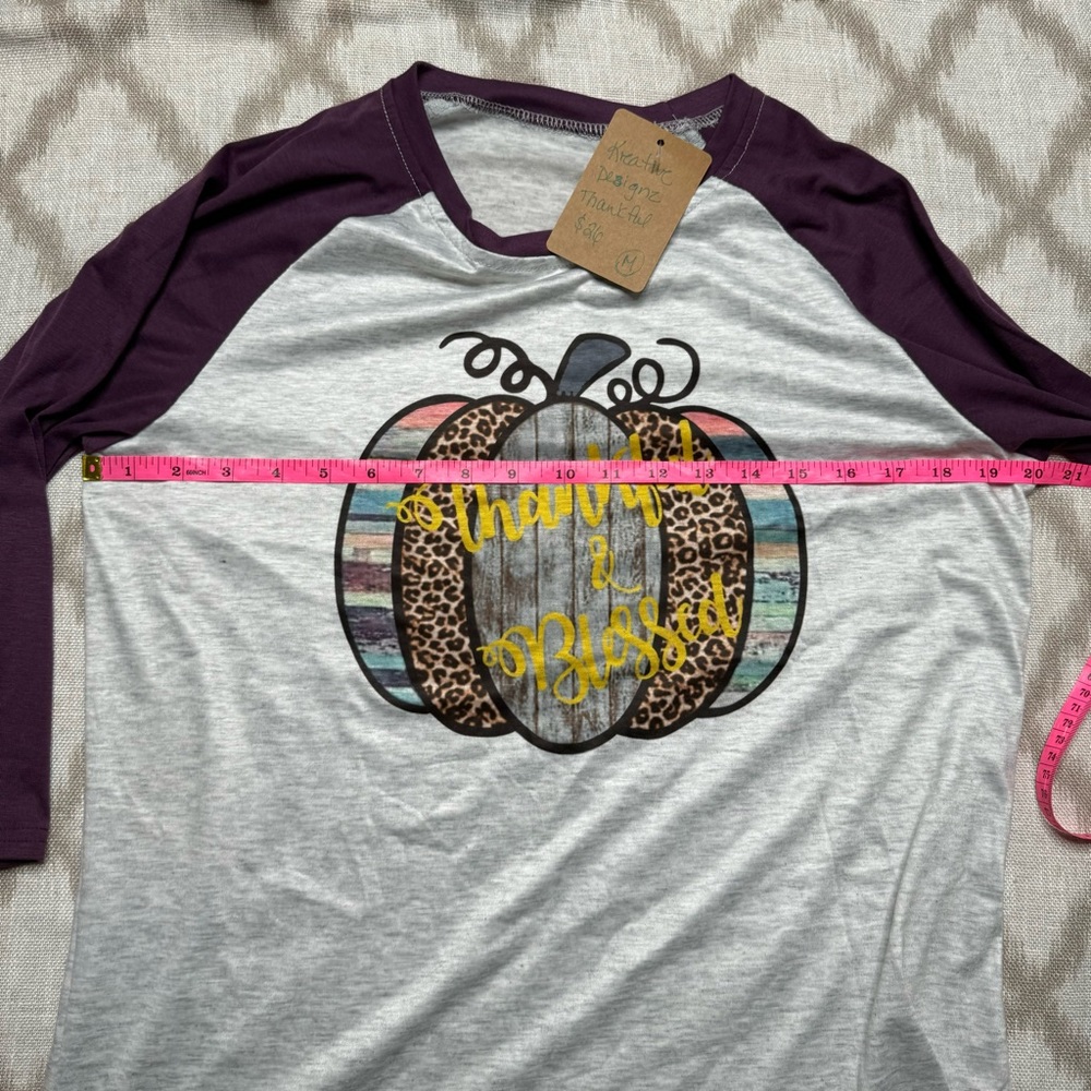 Thankful Blessed pumpkin baseball tee - Picture 7 of 7